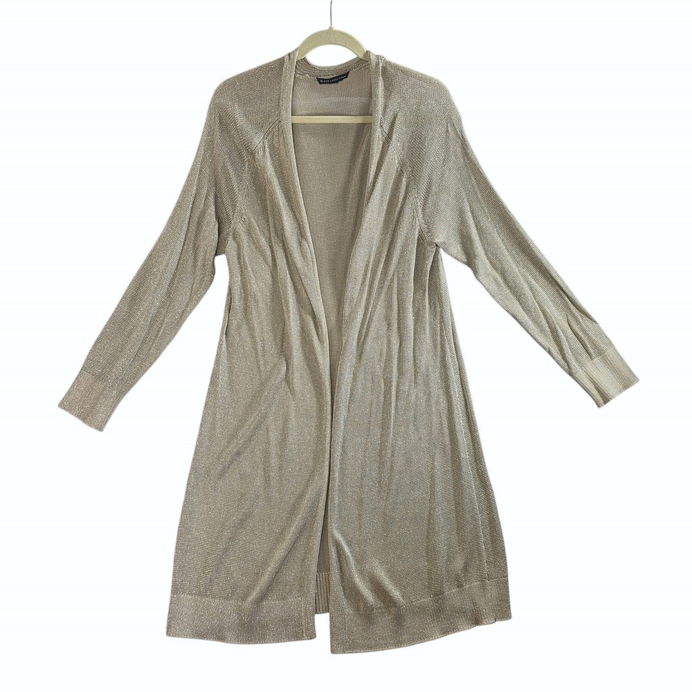 Black Label Chico's Metallic Shimmer Duster Cardigan Gold Quiet Luxury 0 Small